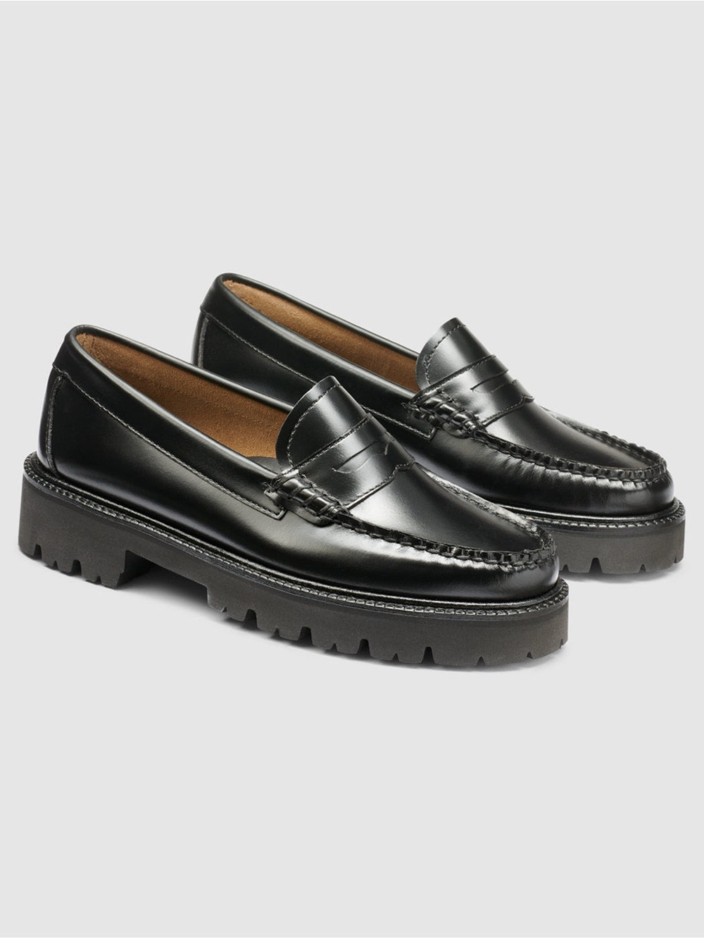 G.H. Bass & Co. Black Leather Penny Loafers - Womens Slip-Ons Whitness Super Lug - Picture 4 of 4